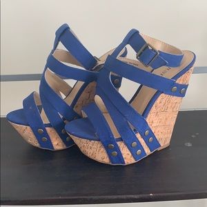 Blue canvas platform wedges